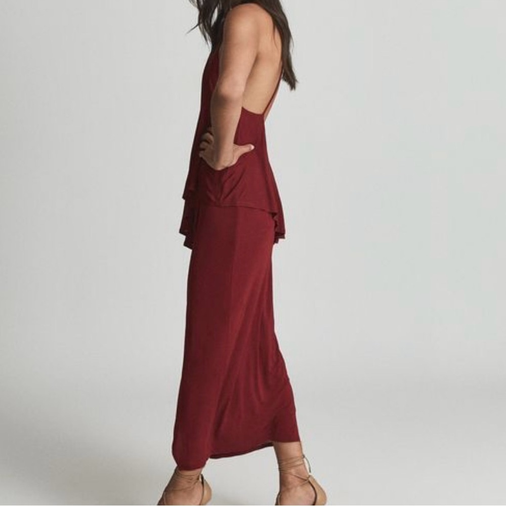 NWOT Reiss Xena Asymmetrical Halter Dress Dark Red Sz 2 $345 - Picture 9 of 12
